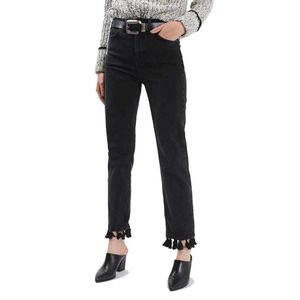 Topshop Black Denim Tassel Hem Jeans